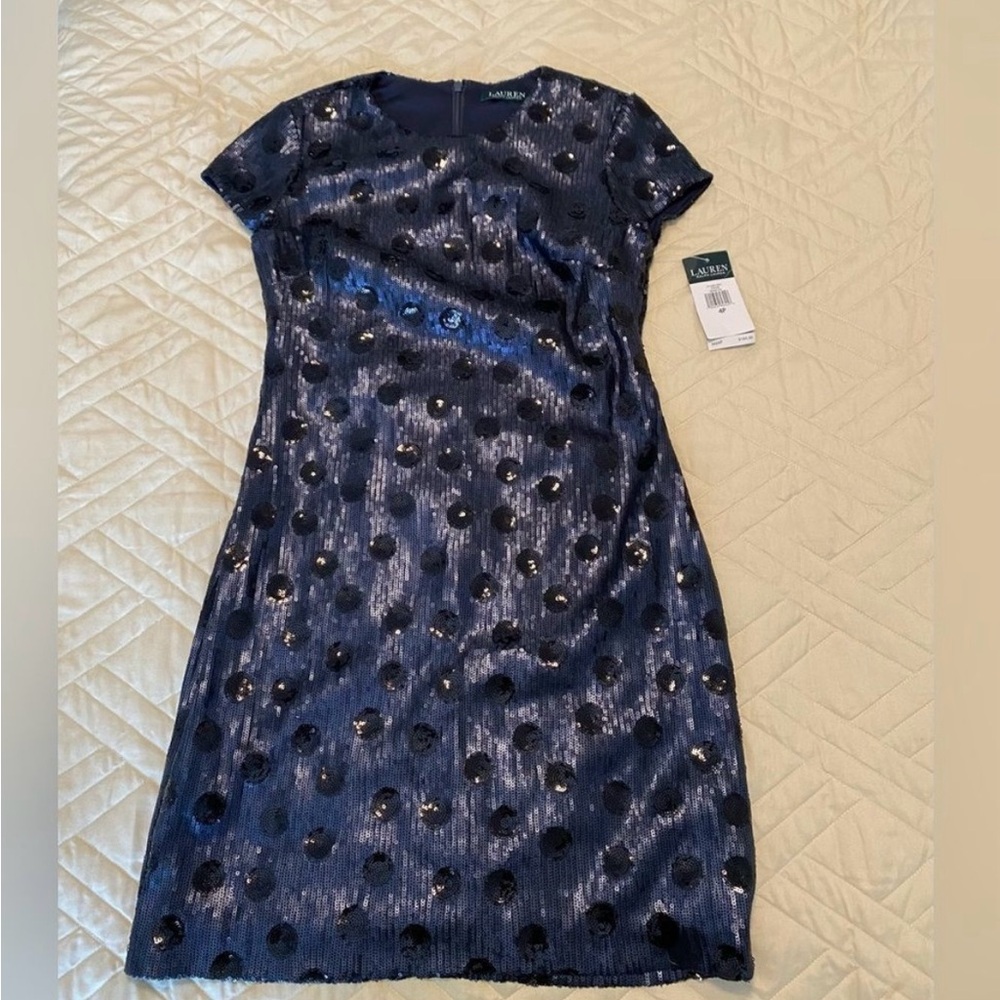 Ralph Lauren sequins navy cocktail dress